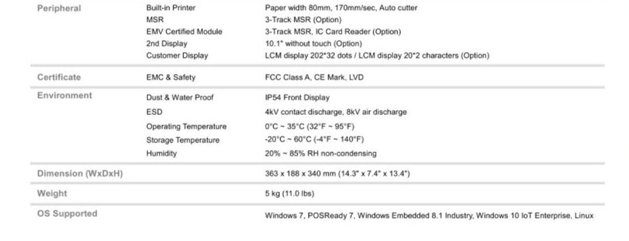 Caisse Tactile Agilysys 14" | J1900 | 8Go RAM | SSD 128Go | Imprimante Intégrée|WIN7 ET 10