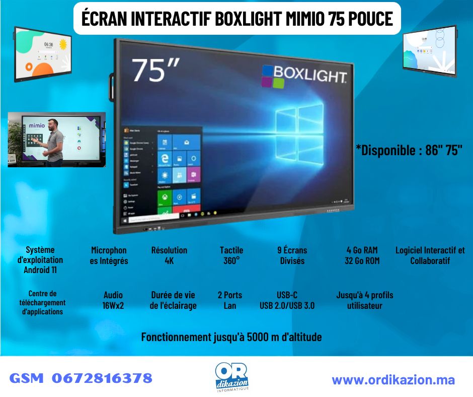 Boxlight MimioDisplay 75" – Écran Interactif 4K Neuf