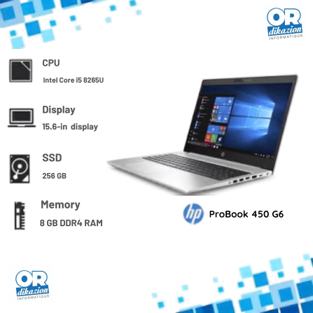 HP ProBook 450 G6 – Intel Core i5-8265U 8Go/256Go SSD
