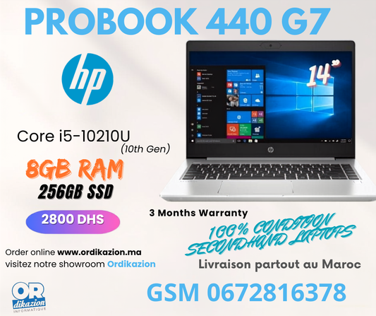 HP ProBook 440 G7 – Intel Core i5 10ème Gén. | 8 Go RAM | 256 Go SSD