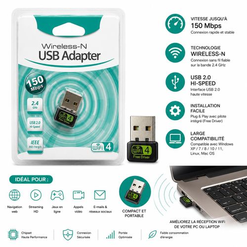 Adaptateur USB WiFi 150 Mbps Wireless-N (WiFi 4)