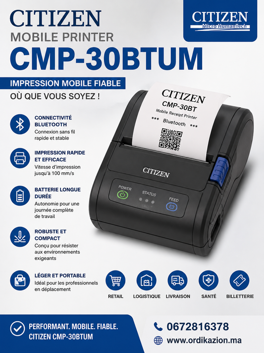 Imprimante Mobile Citizen CMP-30BTUM – Thermique Bluetooth 80 mm