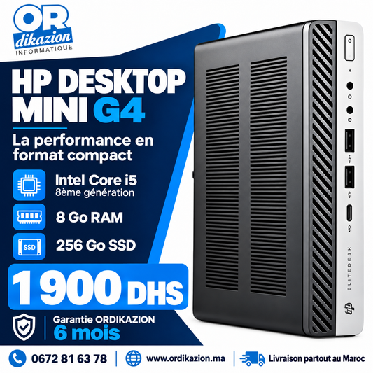 Pc bureau HP  Mini G4 reconditionné | Core i5 8e génération, 8 Go RAM, SSD 256 Go
