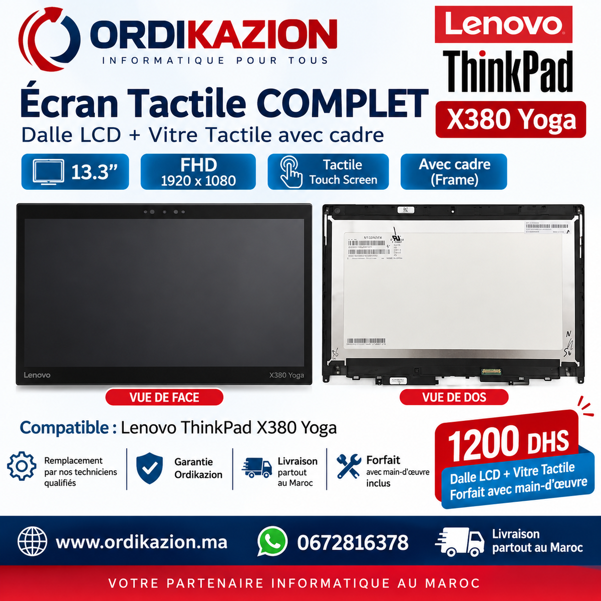 Écran tactile complet pour Lenovo ThinkPad X380 Yoga – Remplacement avec main-d’œuvre