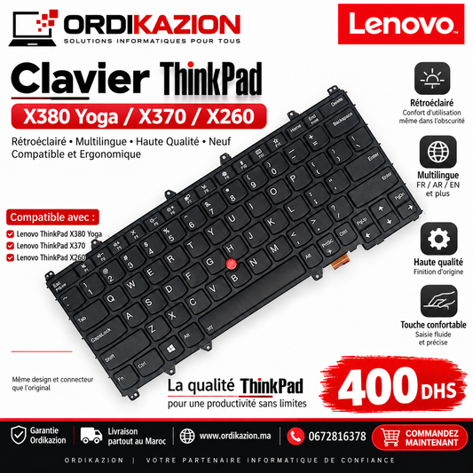 Clavier Lenovo ThinkPad X380 Yoga / X370 / X260 rétroéclairé – Neuf