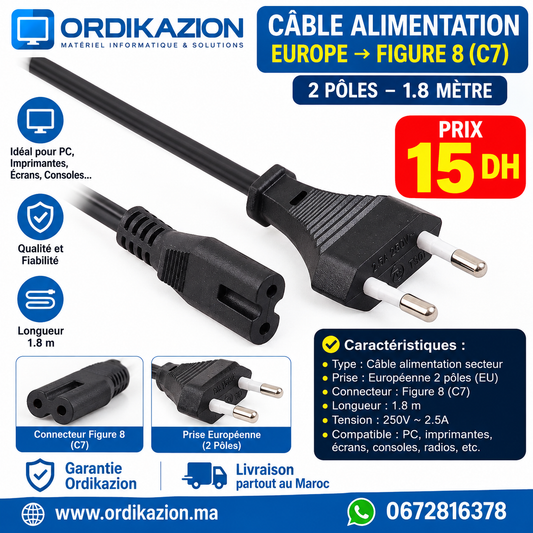 Câble d’Alimentation Radio 1,5 m  Noir