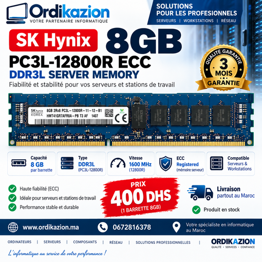 SK Hynix 8GB DDR3L PC3L-12800R ECC Registered 1600MHz – RAM Serveur / Workstation