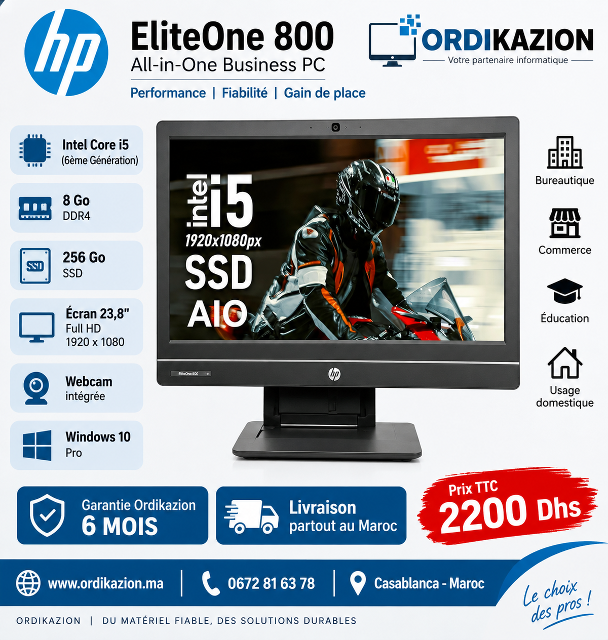 HP EliteOne 800 G1 All-in-One | Core i5 | 8 Go RAM | 256 Go SSD | Reconditionné