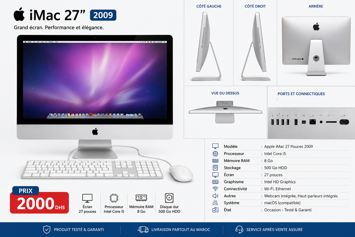 Apple iMac 27" – Intel Core i5 – 8 Go RAM – 500 Go HDD