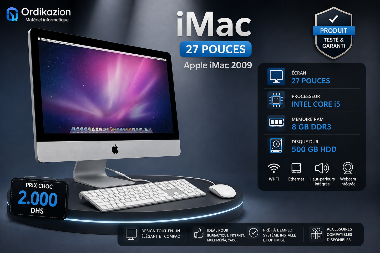 Apple iMac 27" – Intel Core i5 – 8 Go RAM – 500 Go HDD
