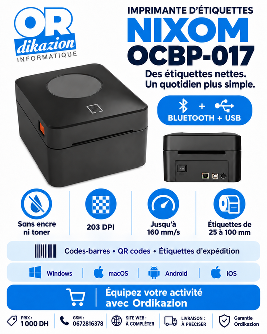 Imprimante d’étiquettes thermique NIXOM OCBP-017 Bluetooth + USB