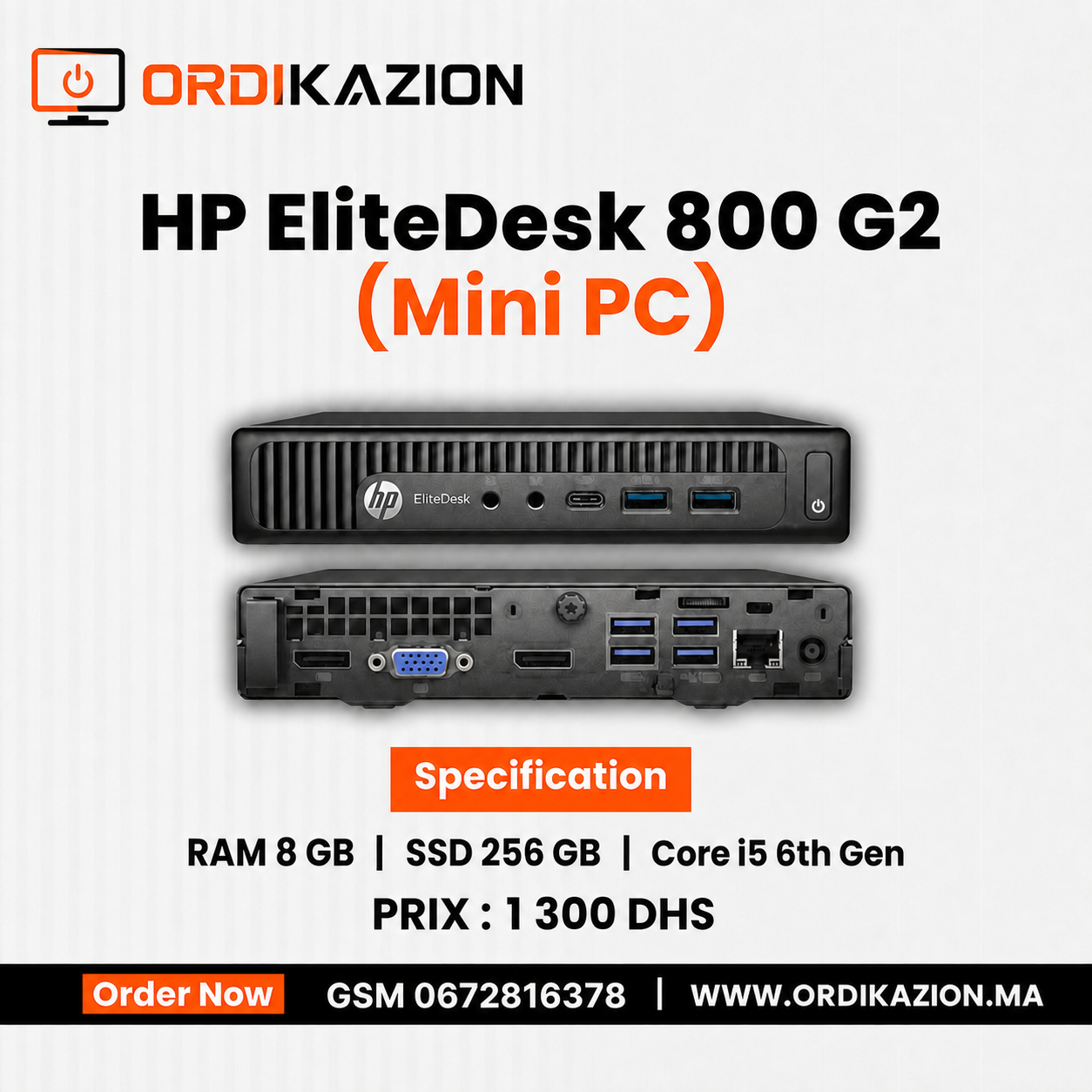 HP EliteDesk 800 G2 Mini – Core i5-6-ème générations  | 8 Go RAM | 256 Go SSD | Reconditionné