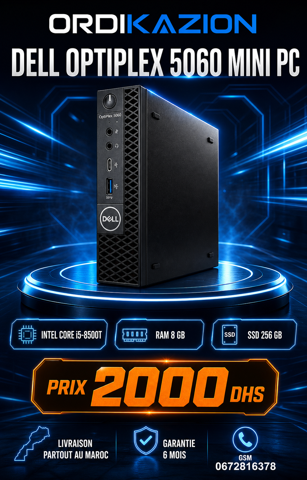 DELL OptiPlex 5060 Mini PC – Intel Core i5-8500T | 8 Go RAM | 256 Go SSD