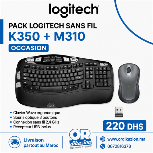 Pack sans fil Logitech K350 + M310 d’occasion