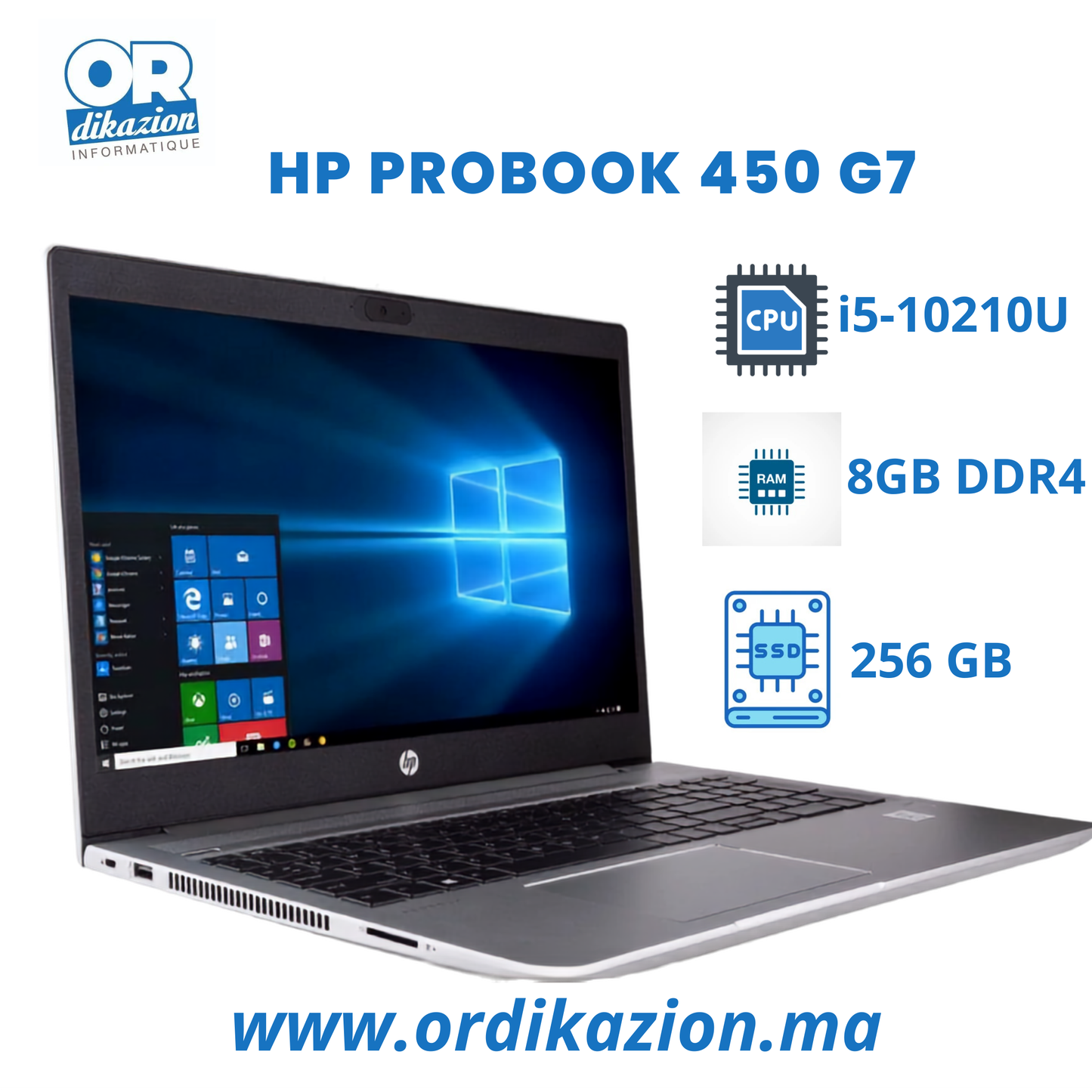HP ProBook 450 G7 – Intel Core i5-10210U 8Go/256Go SSD 15"