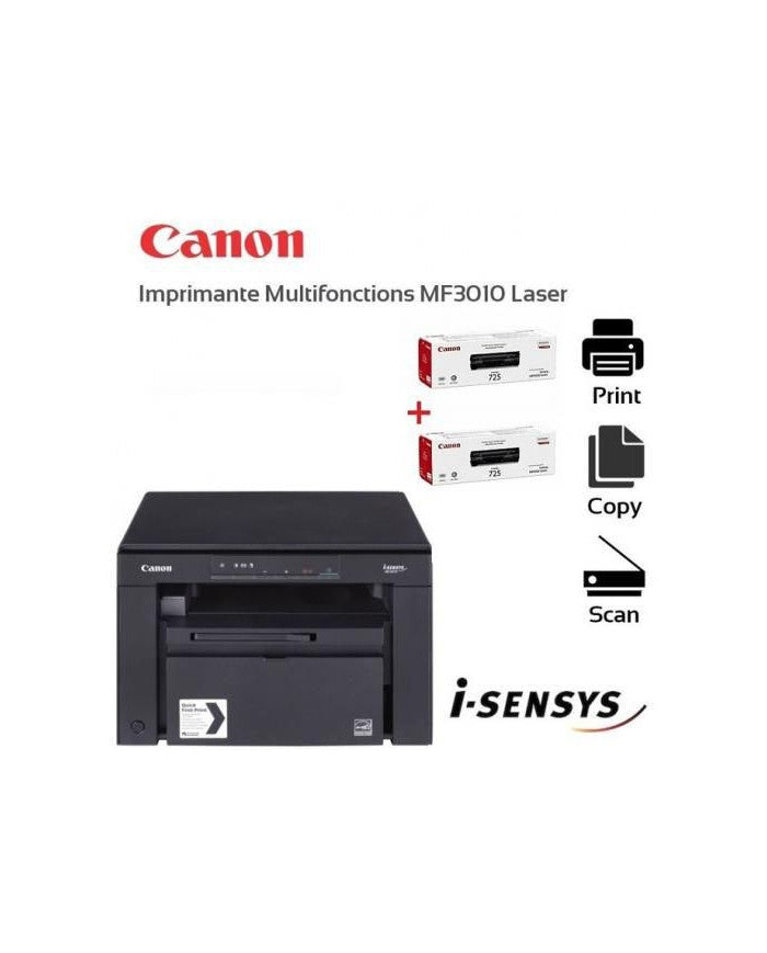 Imprimante Canon i-SENSYS Laser Monochrome MF3010 + 2 Toners Canon 725